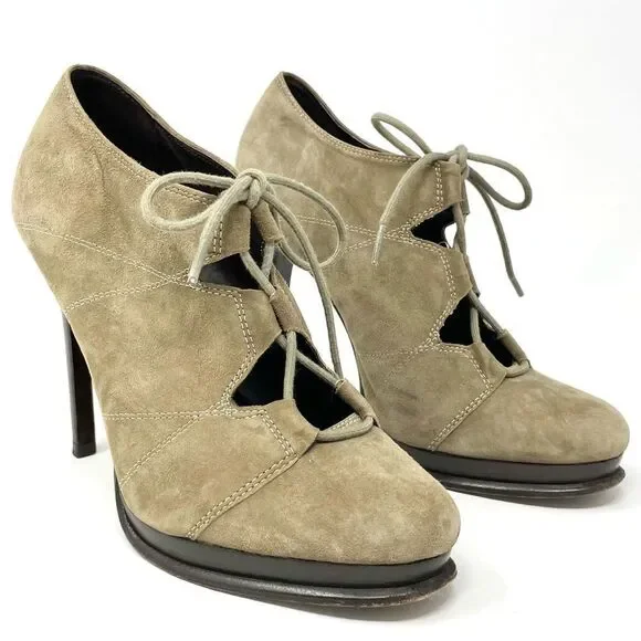 Dvf diane von furstenberg guardian taupe suede heeled lace up shoes size 8 - Picture 2 of 11